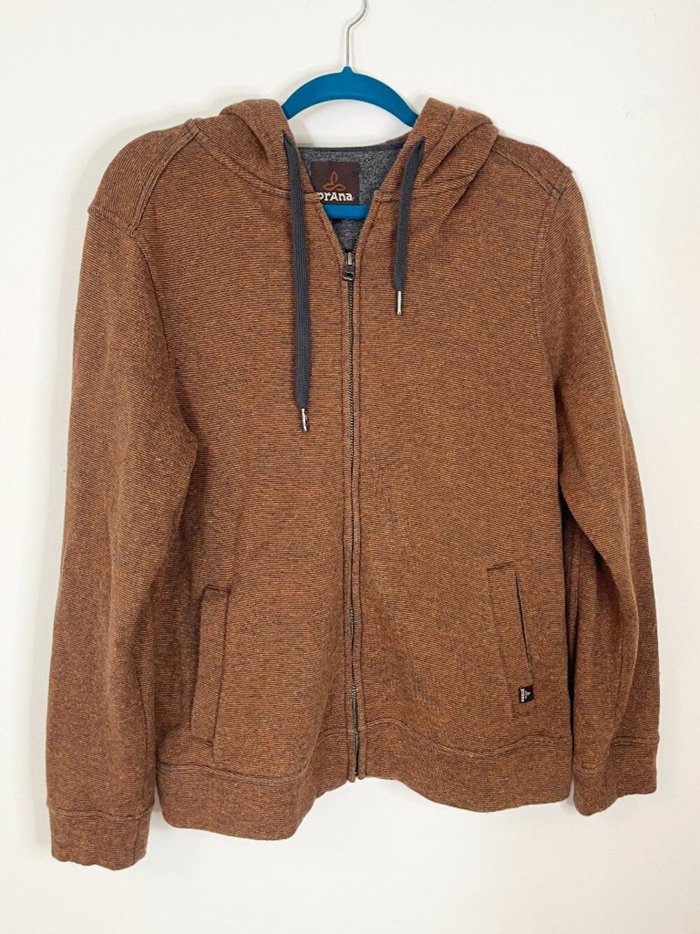 prAna Zip Up Hoodie Mens Small Brown Sustainable Full Zip Jacket Casual Outdoor